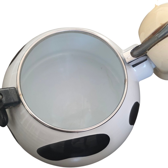 1992 M.K. Kamenstein Whistling 2 Quart Black and White Cow Tea Kettle with Bell - Picture 11 of 12